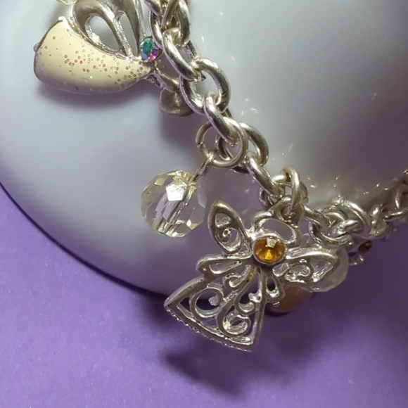 Oval Link Chain Charm Bracelet  With Angel Theme Vintage Lobster Clasp - Picture 6 of 11